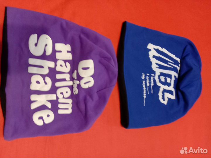 2 шапки трикотажные на флисовой подкладе