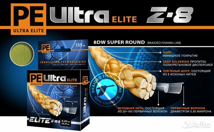 Плетеный шнур aqua PE ultra elite Z-8 0,25mm 135m