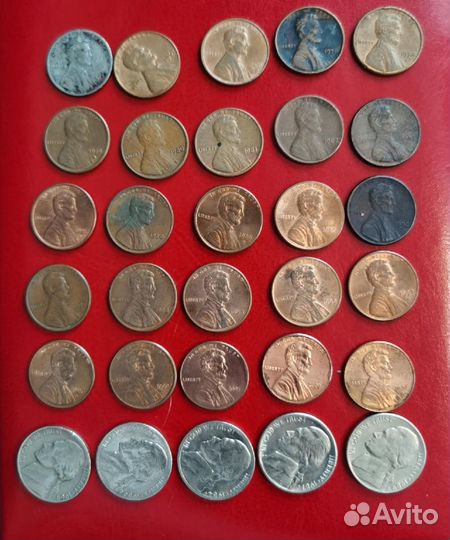 1 и 5 центов США, 1 и 2 центы европы