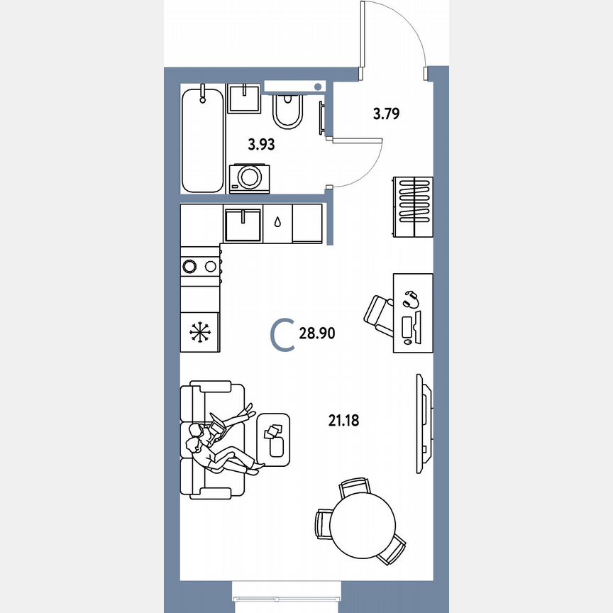Квартира-студия, 28,9 м², 13/23 эт.
