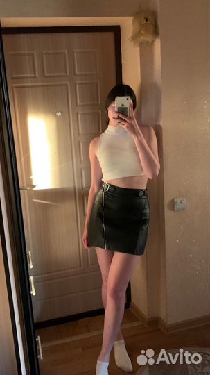 Кожаная мини-юбка