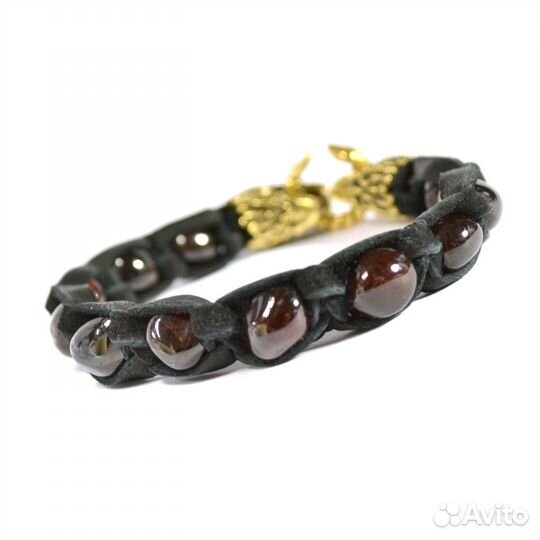 Кожаный браслет с гранатом шамбала