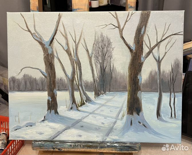 Картина маслом зимний пейзаж