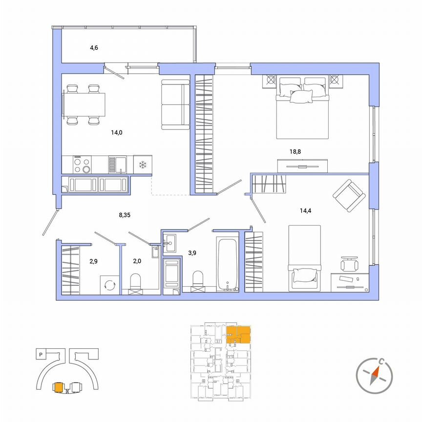 2-к. квартира, 66,7 м², 16/25 эт.