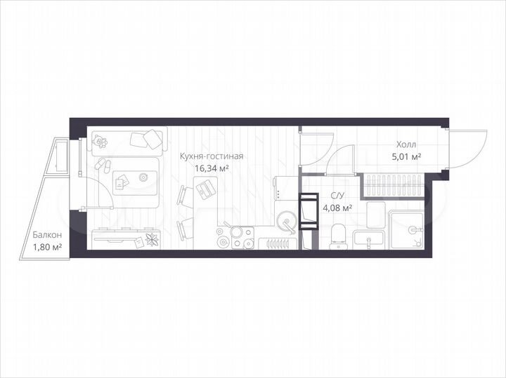 Квартира-студия, 26 м², 8/11 эт.