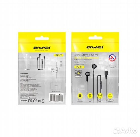 Наушники Type-C, aweipc-1T, black