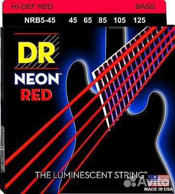 Струны для Бас гитары Красные DR Neon NRB5-45