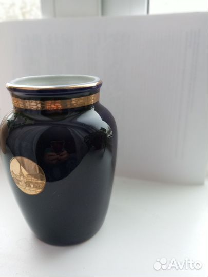 Ваза Гжель СССР кобальт с позолотой