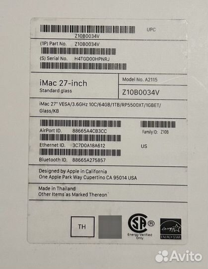 iMac 27 2020 i9 64GB 1TB Radeon Pro 5500XT 8GB