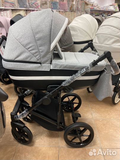 Коляска 2в1 Adamex Rimini Lux (сер.жак.+черн.кож)