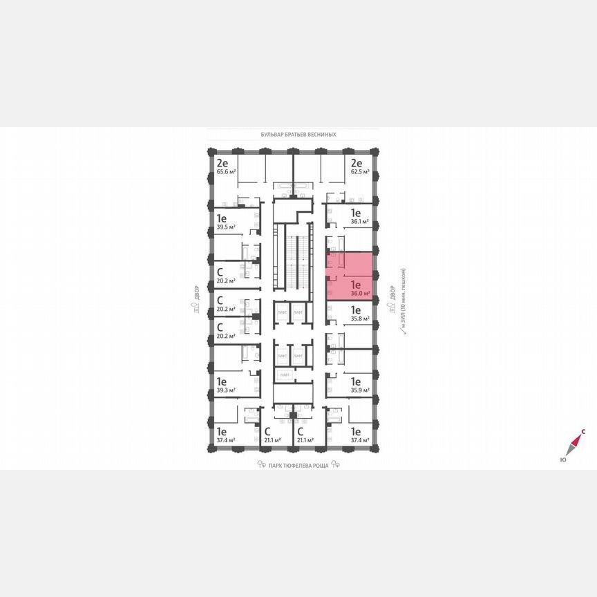 1-к. квартира, 36 м², 25/43 эт.