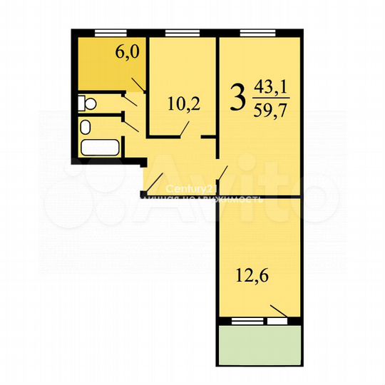 3-к. квартира, 60 м², 7/9 эт.