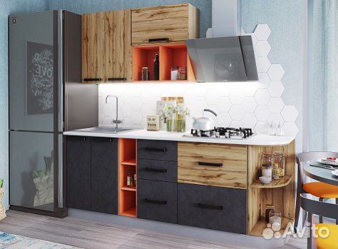 Кухня Крафт Комплект 3, темный бетон/дуб вотан