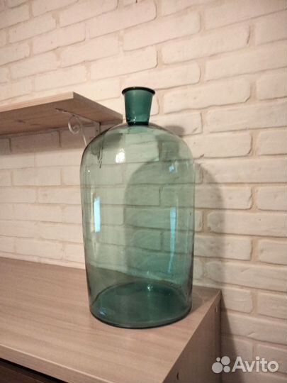 Бутыль старинная стеклянная бирюзовое стекло 20л