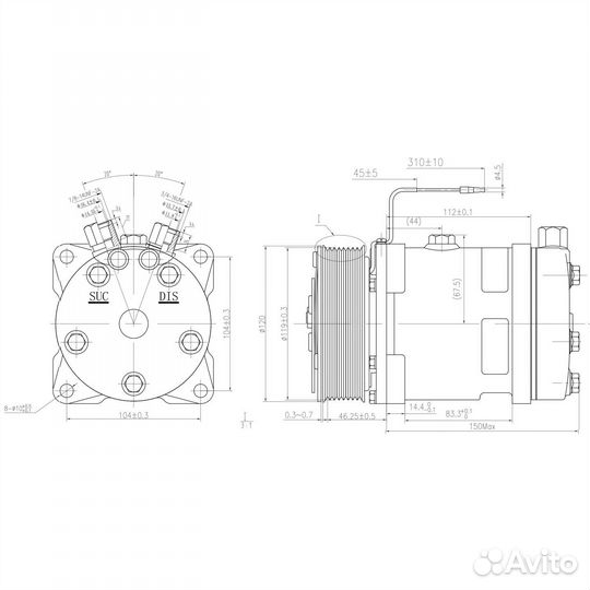Компрессор 5H14 PV8 12V вертикальные выходы