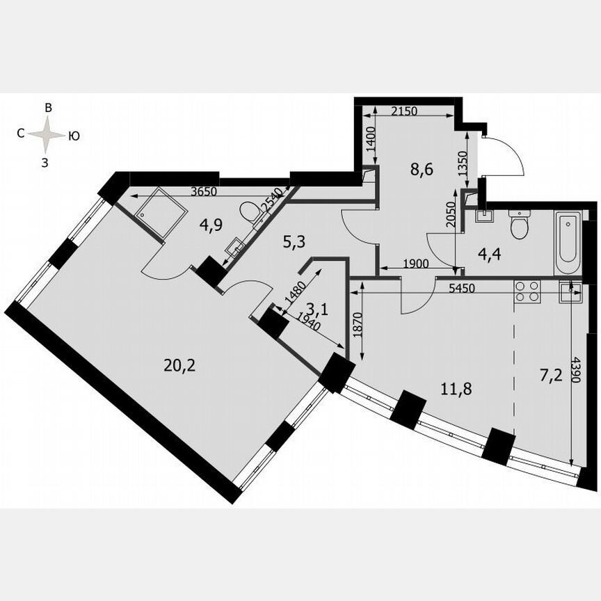 1-к. квартира, 65,5 м², 5/44 эт.