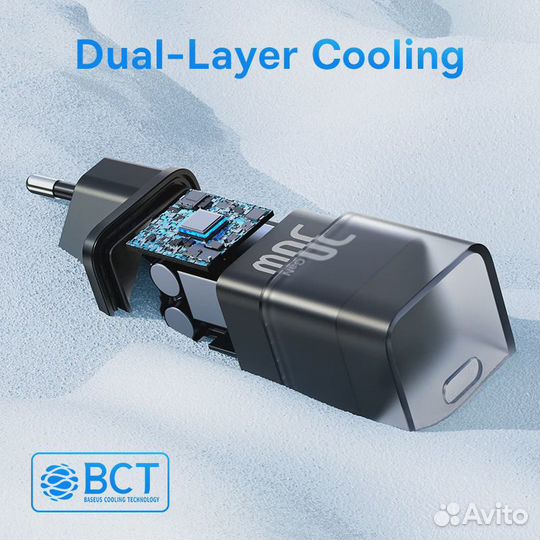 Зарядное устройство Baseus Gan 30w+кабель100w,1м