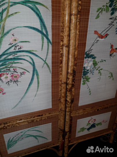 Винтажная ширма. Перегородка. Шинуазри. Бамбук