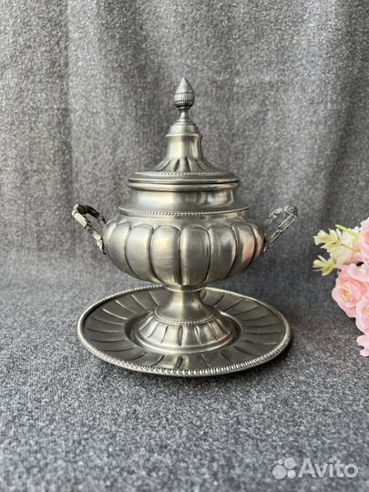 Сахарница винтажная оловянная