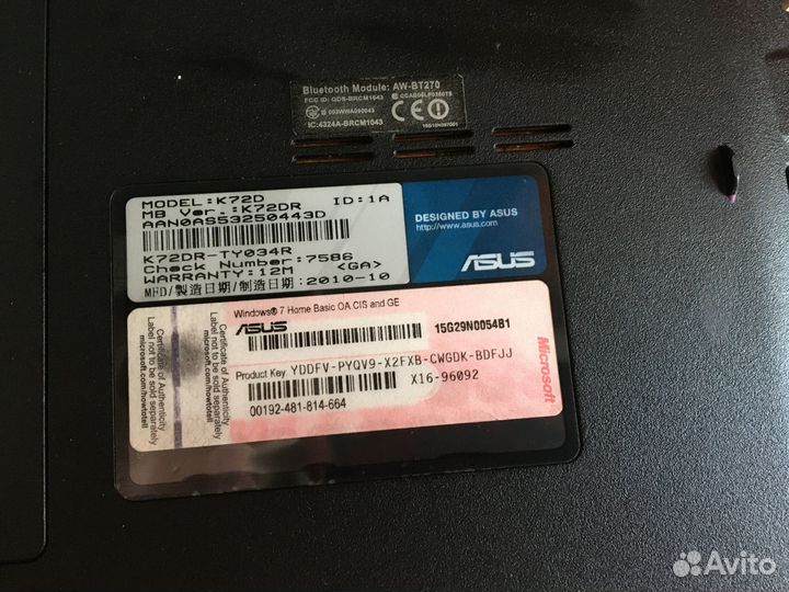 Ноутбук asus K72D/K72DR