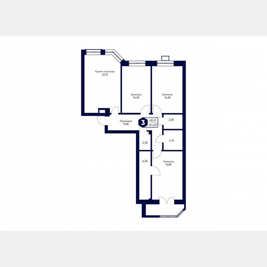 3-к. квартира, 101,1 м², 1/5 эт.