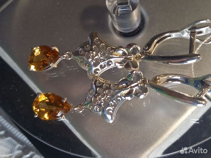 Серебряные серьги с натуральными цитринами
