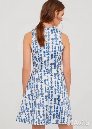 H&M Платье с синими фонтанами белое EUR 38 S/M