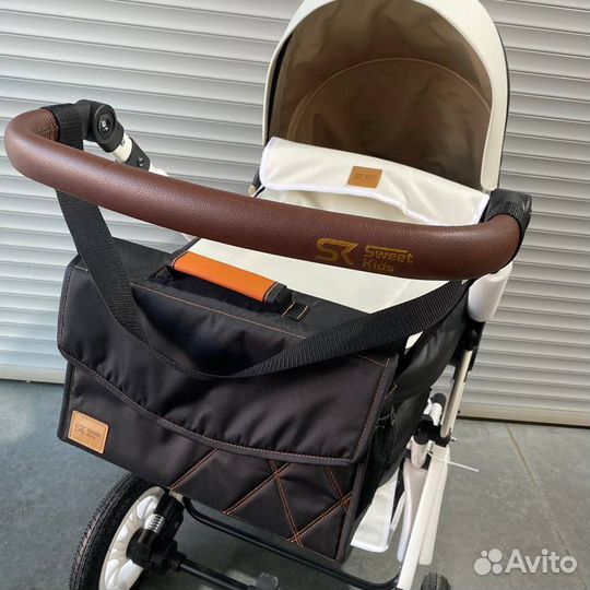 Новая коляска трансформер 2в1 белая эко кожа