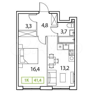 1-к. квартира, 41,4 м², 9/15 эт.