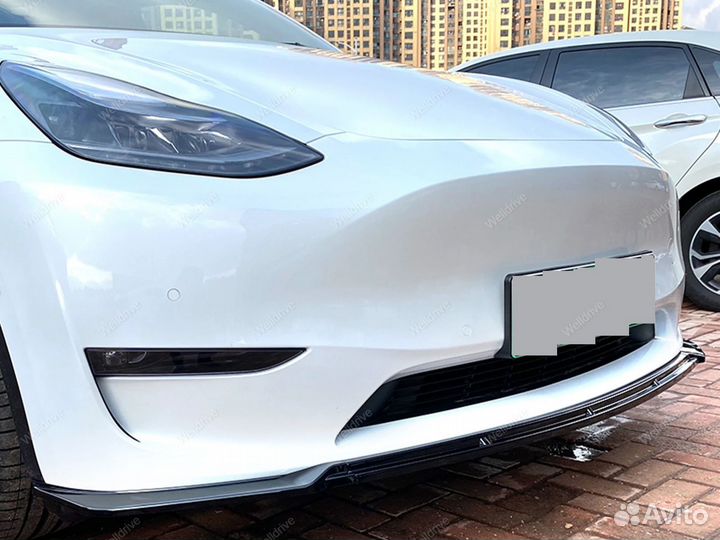 Губа передняя Tesla Model Y черный глянец