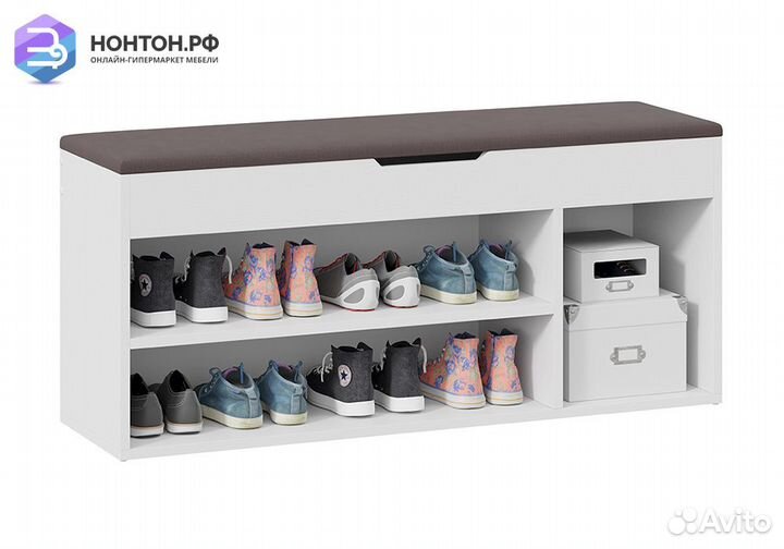 Тумба для обуви Тип 12 белый ясень / велюр серый