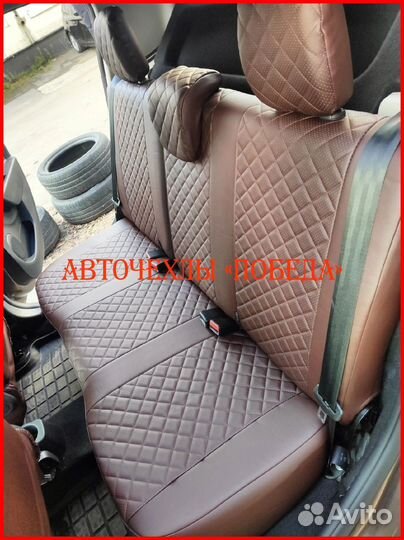 Чехлы Renault Sandero 2 из экокожи шоколадные Ромб