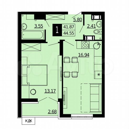 1-к. квартира, 43,2 м², 4/24 эт.