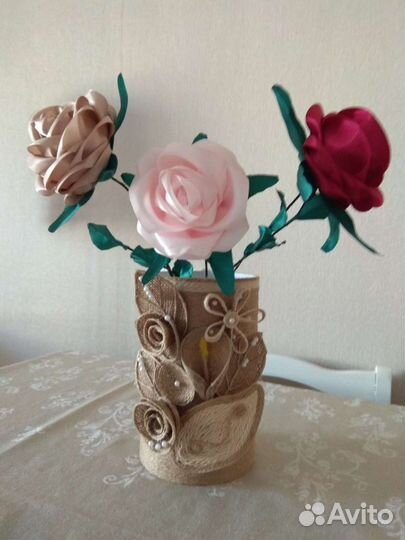 Цветочные композиции из джута ручной работы