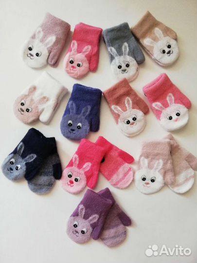 Новые Варежки теплые весна-осень детские Зайки Рук