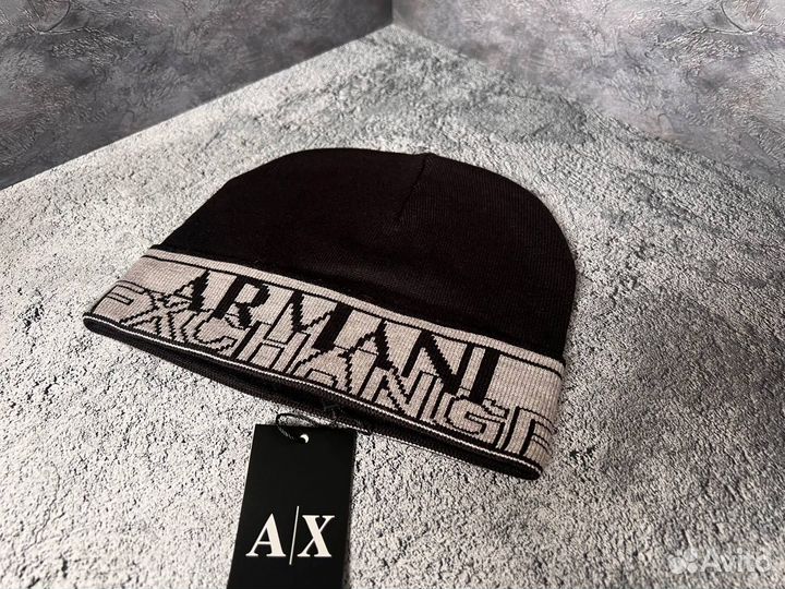 Шапка Armani Exchange черная с серым 2024