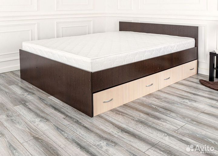 Кровать с матрасом 140х200 Марс с ящиками