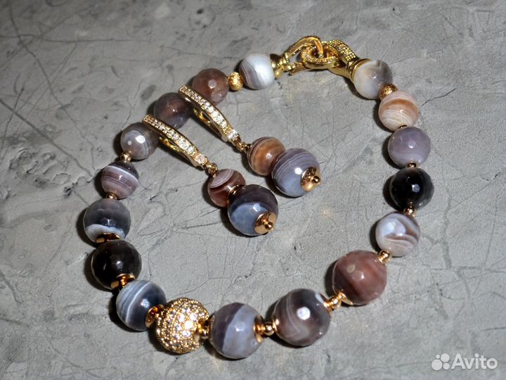 Комплект украшений из агата Ботсвана