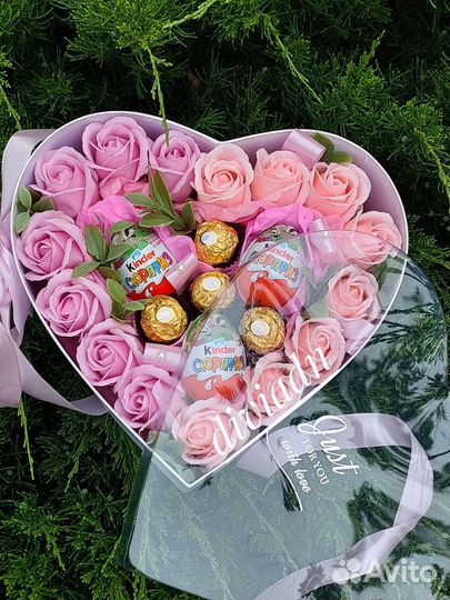 Сердце подарок для любимой Мыльные розы +