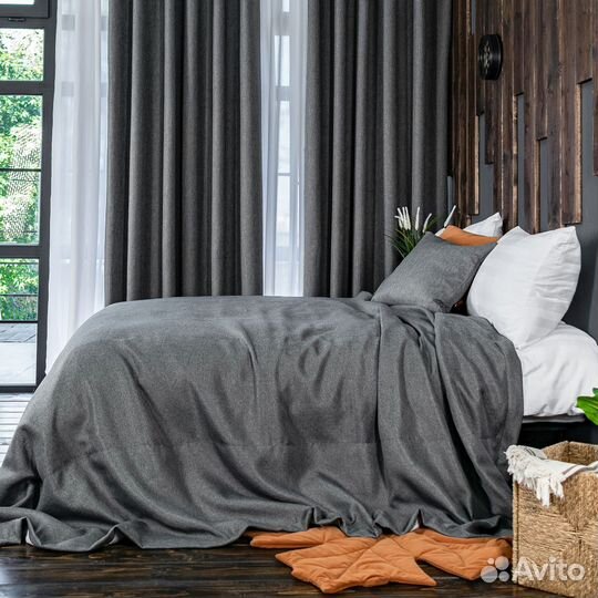 Покрывало орфей тёмно-серый новое плед