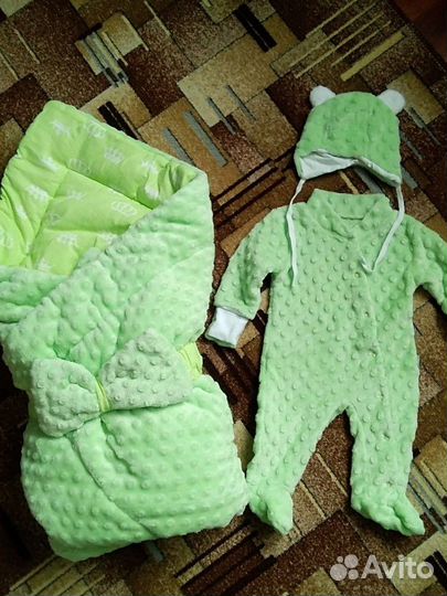 Одеяло-конверт, комбинезон, шапочка, р. 56