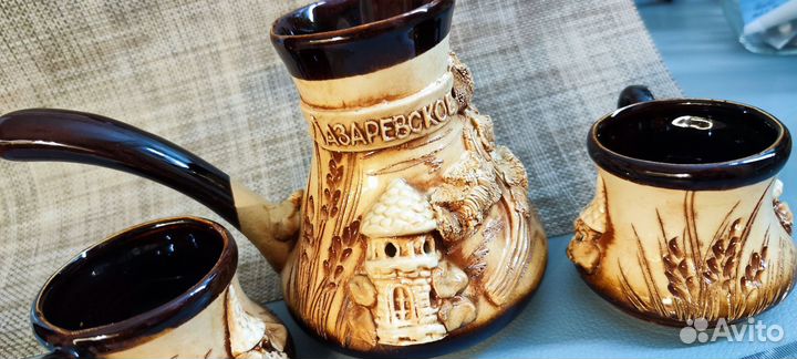 Турка для кофе керамическая + 2 чашки