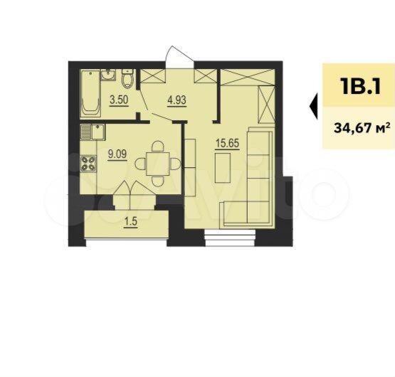 1-к. квартира, 34,7 м², 4/5 эт.