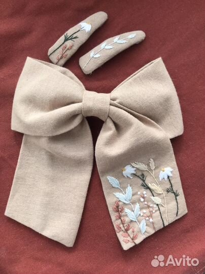 Бант ручной работы, 2 заколки клик-клак