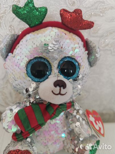 Мягкая игрушка медвежонок с ободком, Паетки