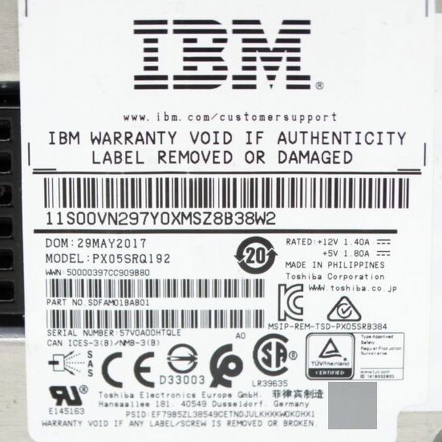 [PX05SRQ192] Ssd Ibm Sas Toshiba 1,92 Тб Px05srq192
