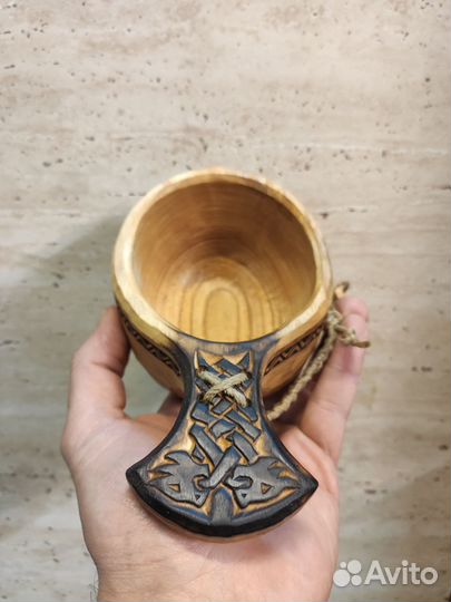 Кукса, кружка, ковш из дерева Ясень с резьбой