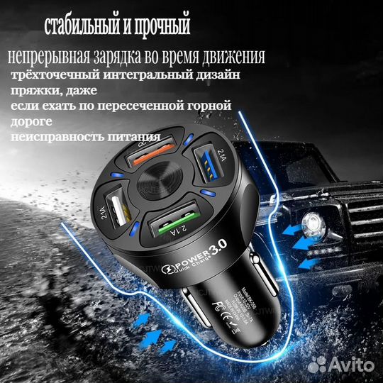 Мощное Зарядное QC 3.0 на 4*USB 5V/7A (12V-32V)