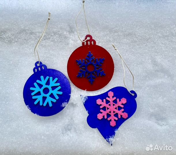 Елочные игрушки фанера 3 шт в комплекте