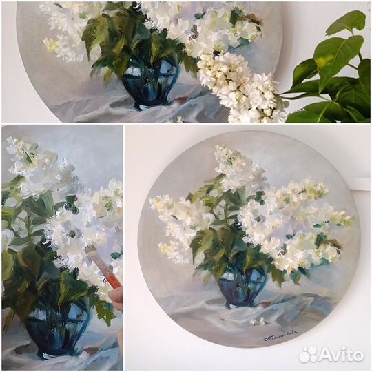 Картина маслом 'Букет белой сирени'